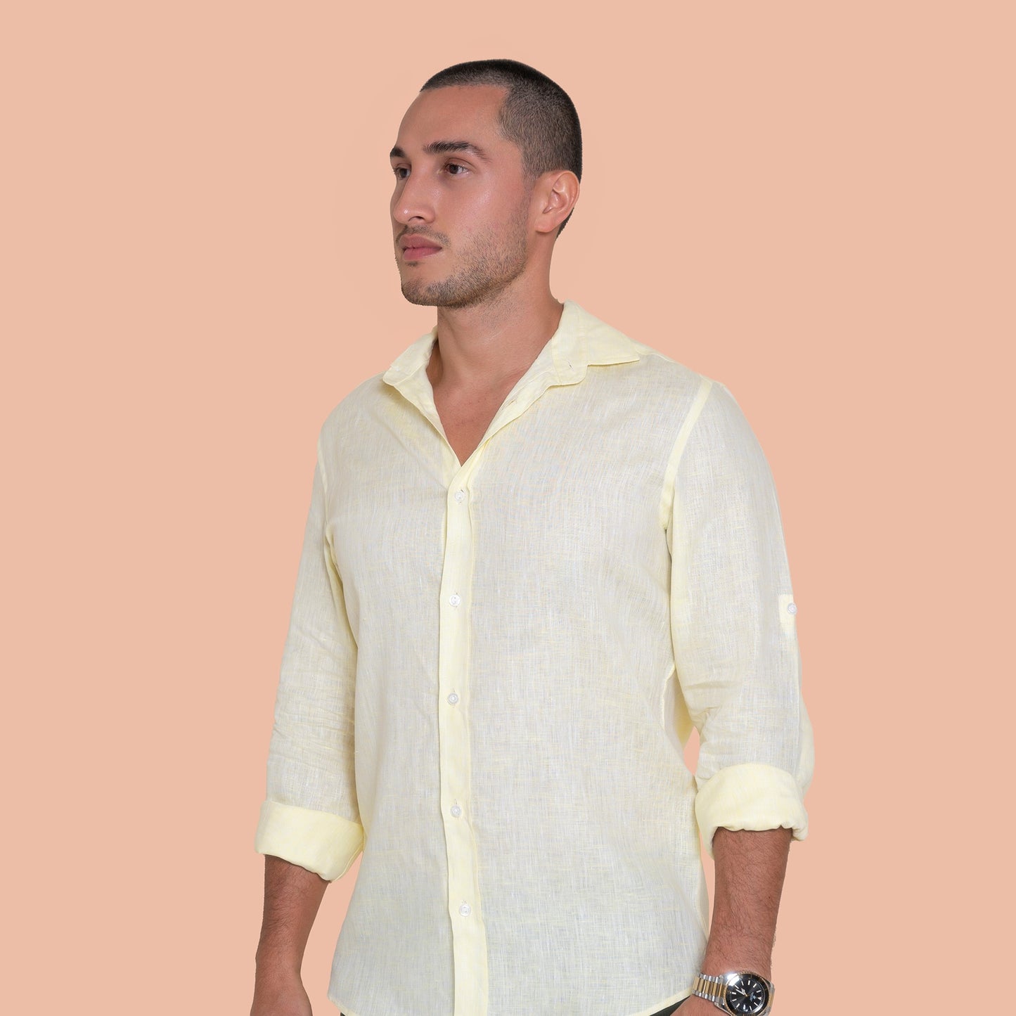 100% Linen yellow Knit shirt