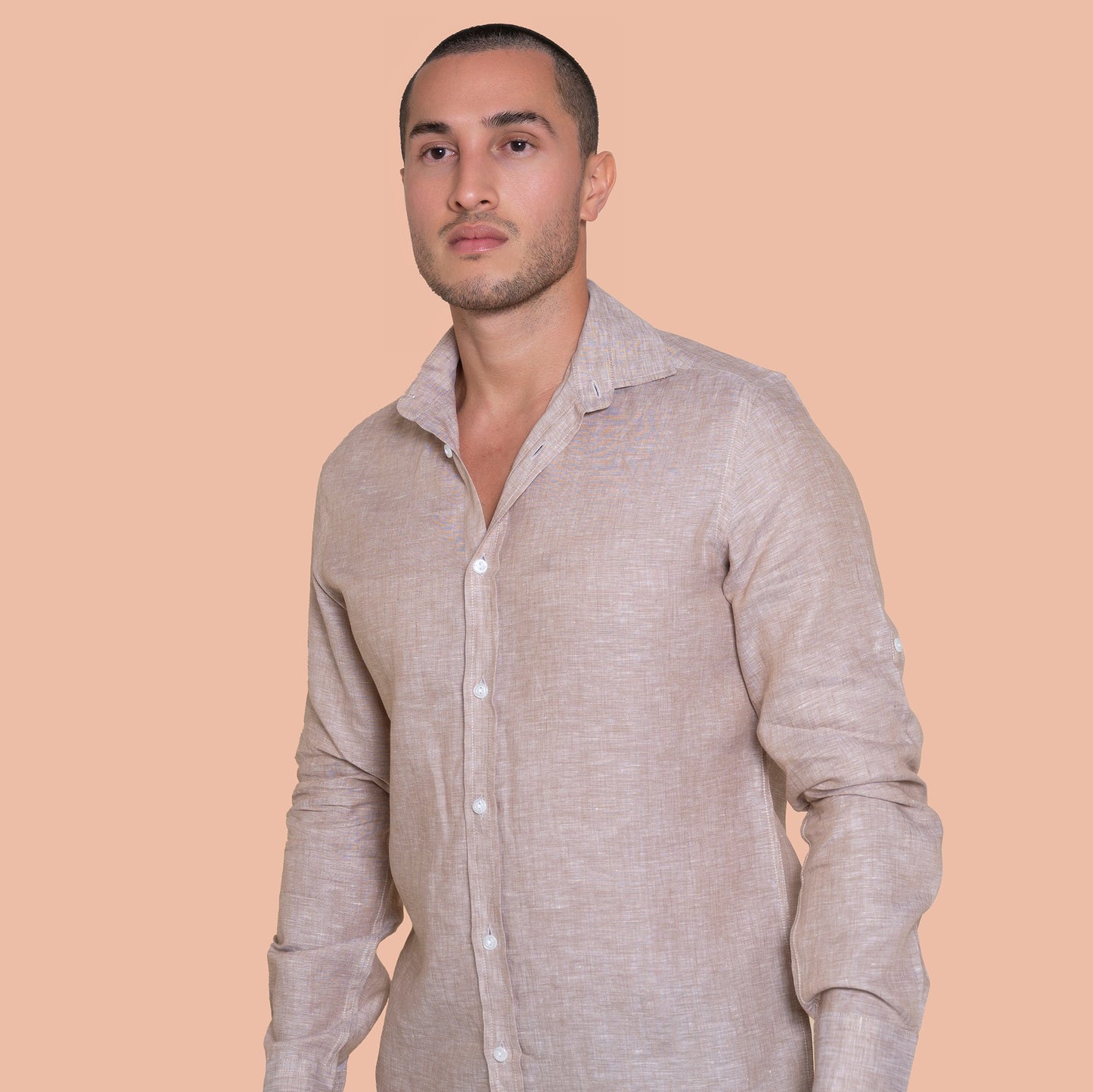 100% Linen beige Knit shirt
