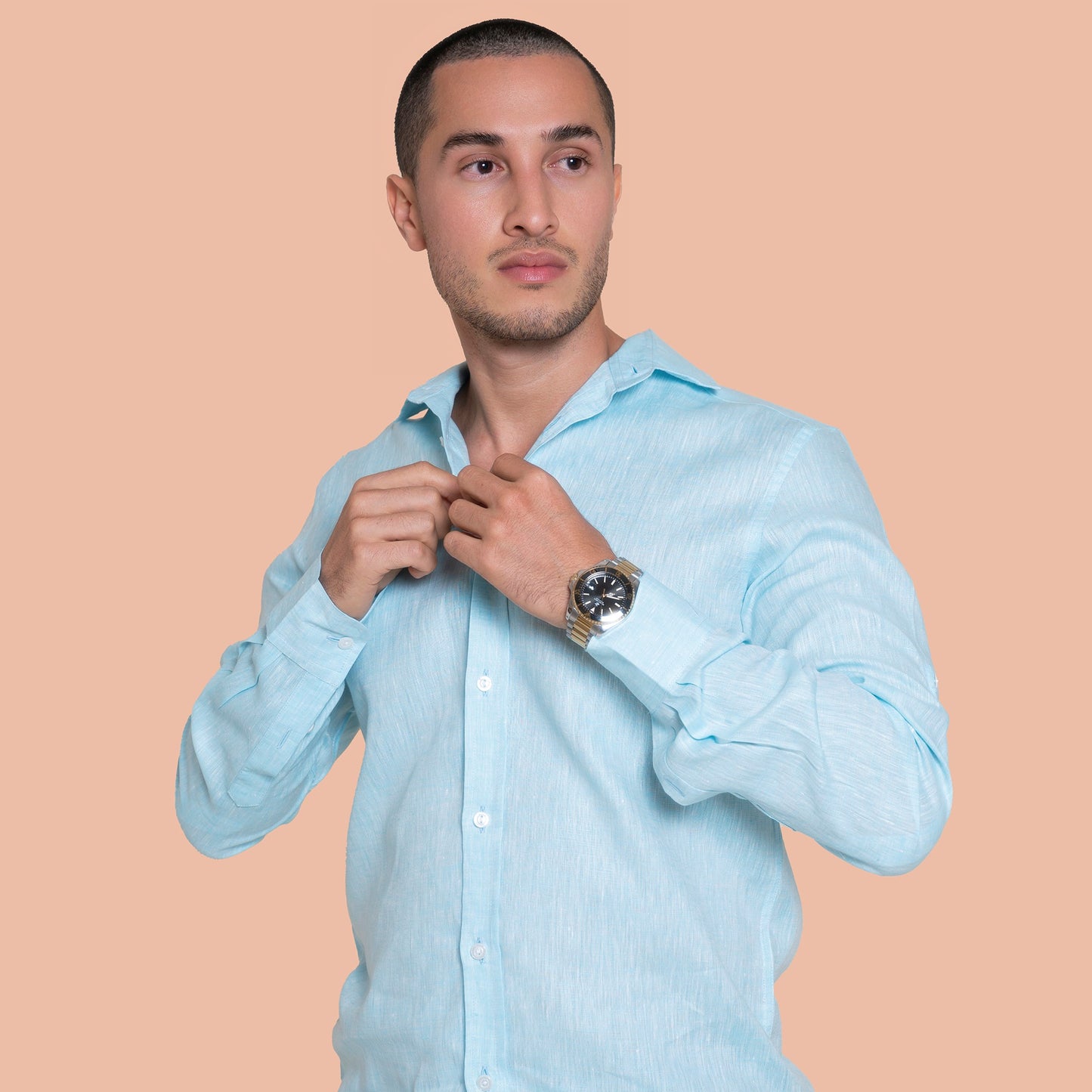 100% Linen baby blue Knit shirt