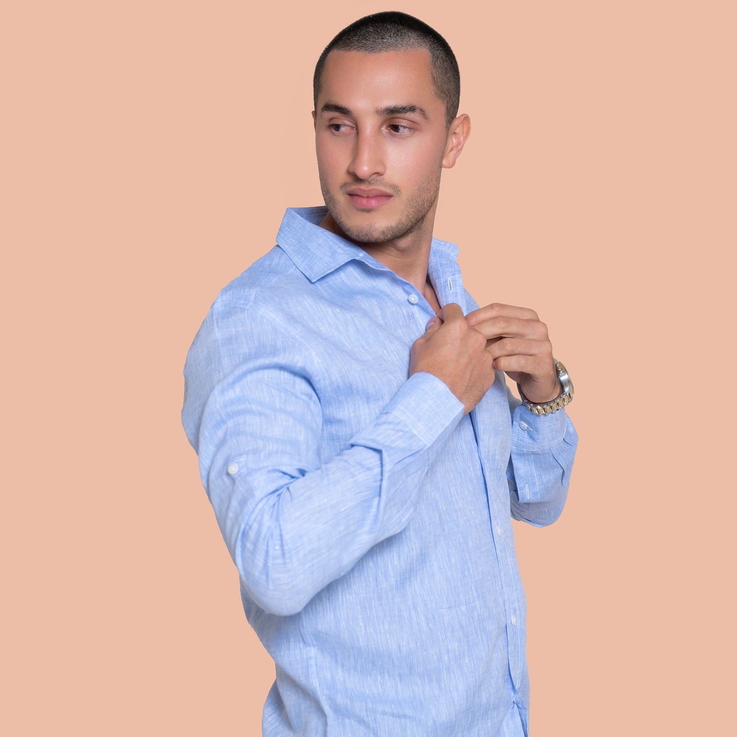 100% Linen blue Knit shirt
