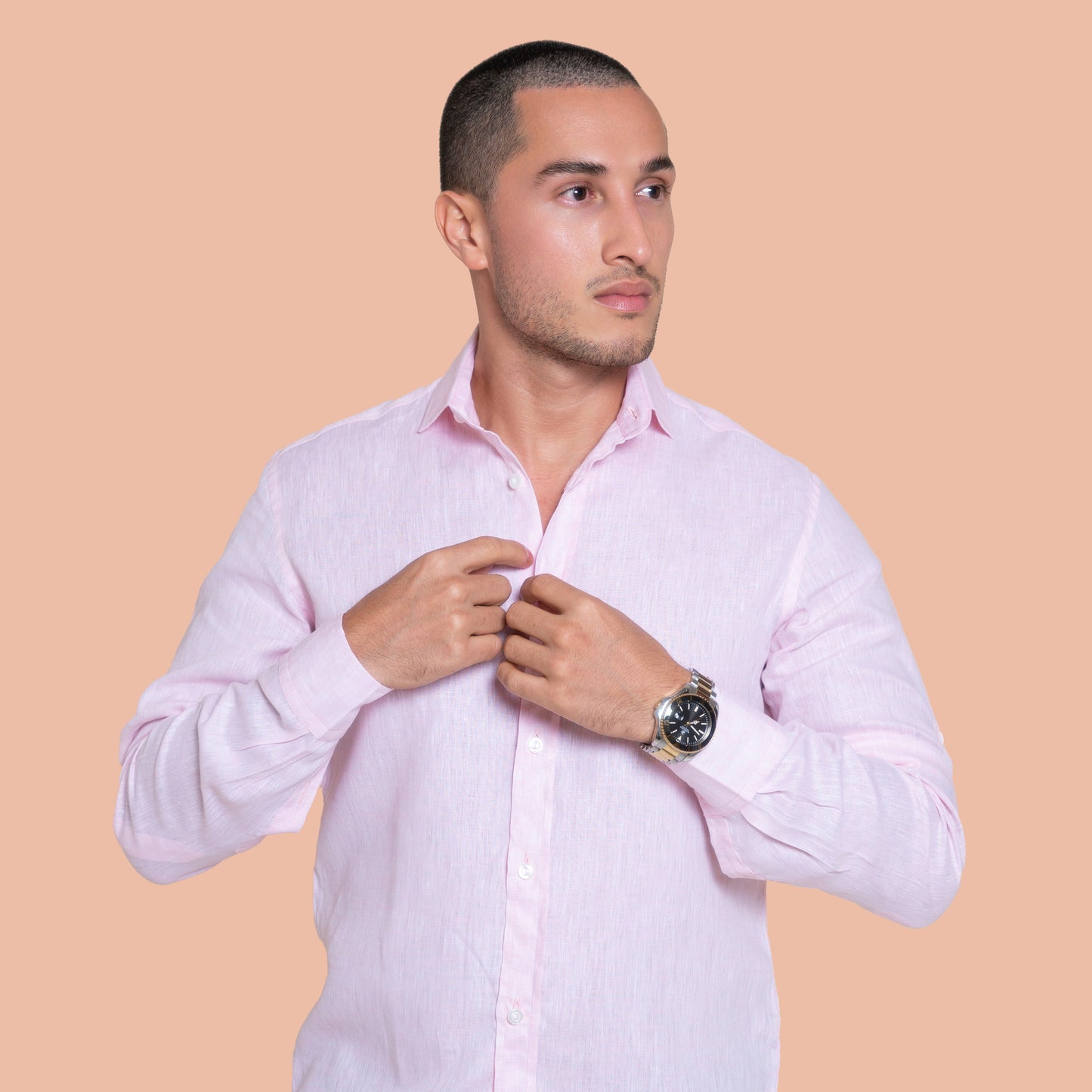 100% Linen pink Knit shirt
