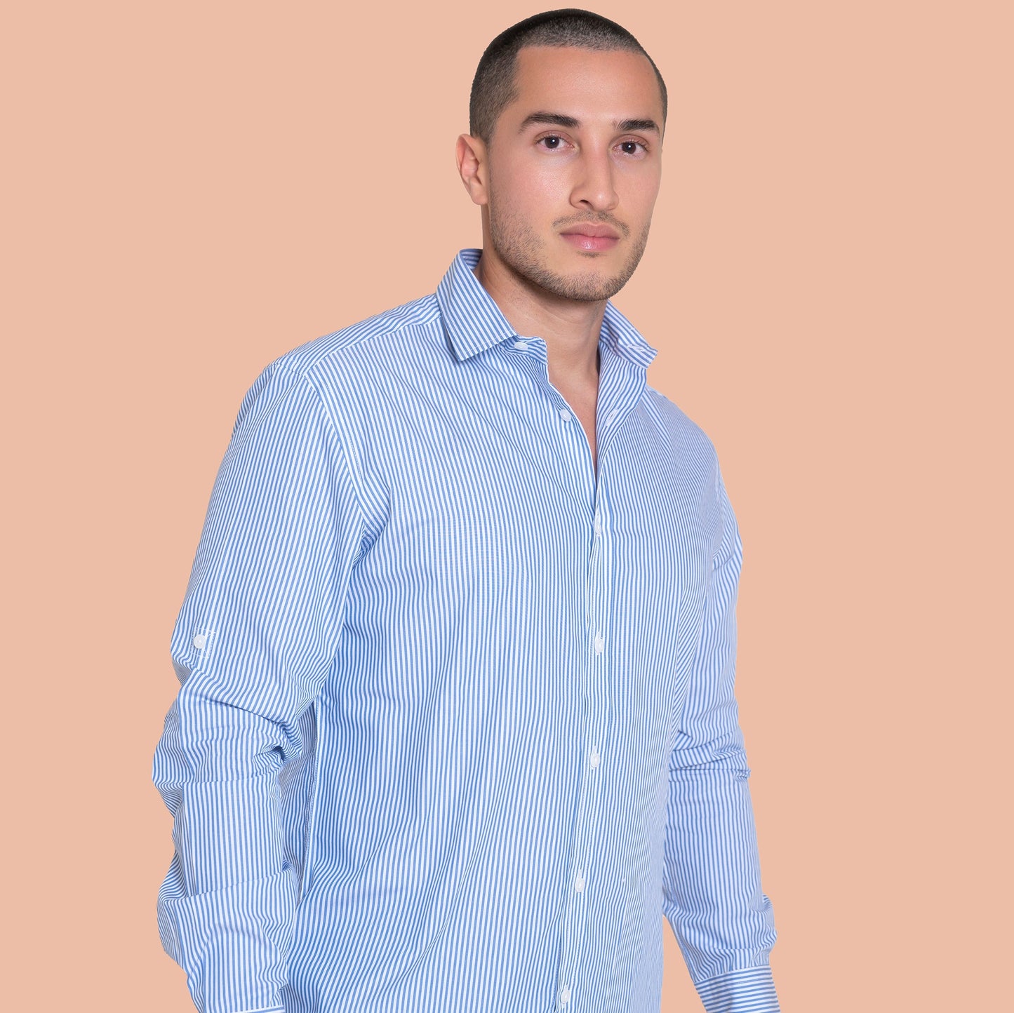 100% Linen blue striped Knit shirt