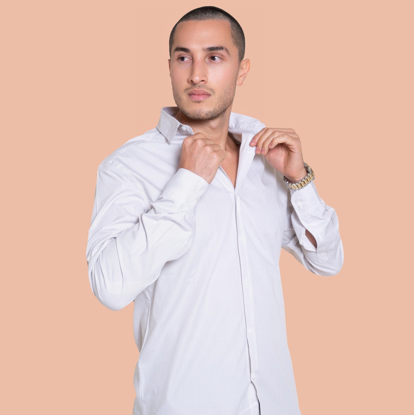 100% Linen brown striped Knit shirt