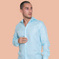 100% Linen baby blue Knit shirt